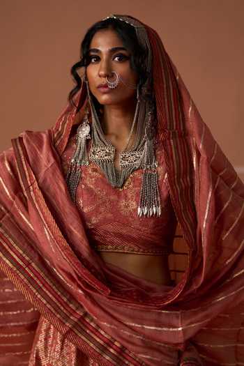 Shop Swatti Kapoor Peach Silk, Cotton, Chanderi, Brocade Ashna Handwoven Lehenga Set Online at Aza Fashions Shop_Swatti Kapoor_Peach Silk, Cotton, Chanderi, Brocade Ashna Handwoven Lehenga Set _Online_at_Aza_Fashions