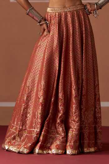 Swatti Kapoor Peach Silk, Cotton Saira Handwoven Skirt Online at Aza Fashions Swatti Kapoor_Peach Silk, Cotton Saira Handwoven Skirt _Online_at_Aza_Fashions