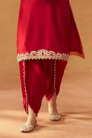 Sheetal Batra Red Silk, Chanderi, Satin Embroidery, Pearls Aabisah Kurta And Dhoti Pant Set Online at Aza Fashions Sheetal Batra_Red Silk, Chanderi, Satin Embroidery, Pearls Aabisah Kurta And Dhoti Pant Set _Online_at_Aza_Fashions