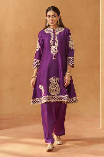 Sheetal Batra Purple , Chanderi, Satin, Bemberg, Organza Mandarin Rabhya Kurta Set Online at Aza Fashions Sheetal Batra_Purple , Chanderi, Satin, Bemberg, Organza Mandarin Rabhya Kurta Set _Online_at_Aza_Fashions