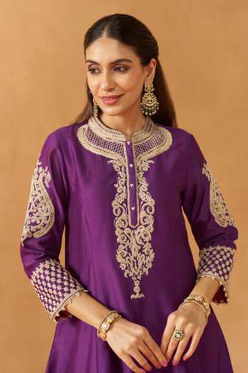 Buy Sheetal Batra Purple , Chanderi, Satin, Bemberg, Organza Mandarin Rabhya Kurta Set Online at Aza Fashions Buy_Sheetal Batra_Purple , Chanderi, Satin, Bemberg, Organza Mandarin Rabhya Kurta Set _Online_at_Aza_Fashions