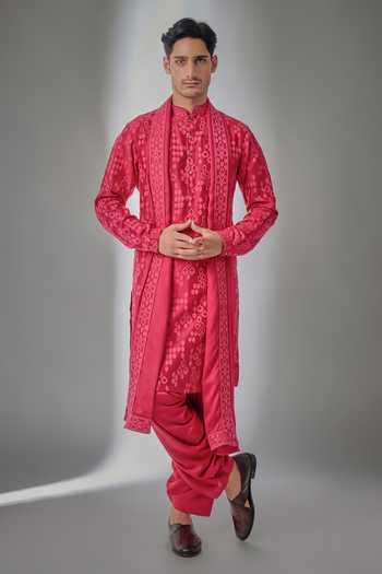 Salil Bhatia Rasberry Red Embellished Kurta Set 
