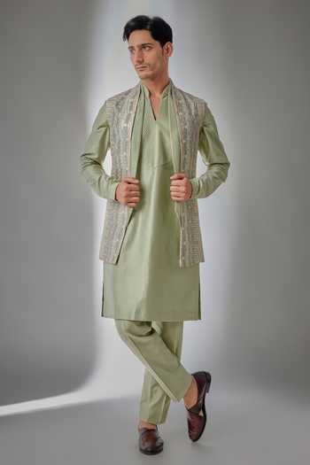 Salil Bhatia Embroidered Long Bundi & Kurta Set 