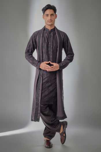 Salil Bhatia Dark Aubergine Zari Embellished Kurta Set 