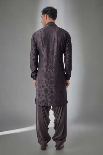Salil Bhatia Dark Aubergine Zari Embellished Kurta Set 