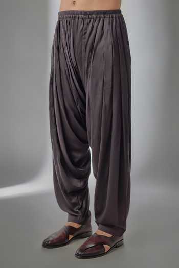 Buy_Salil Bhatia_Purple Silk, Satin, Modal Dark Aubergine Zari Embellished Kurta Set _Online_at_Aza_Fashions