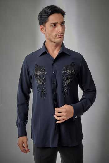 Salil Bhatia Dual Panther Hand Embroidered  Shirt 