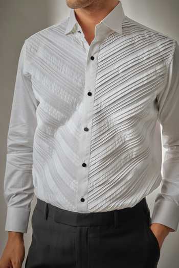Salil Bhatia_White Cotton Pintuck Shirt _Online_at_Aza_Fashions