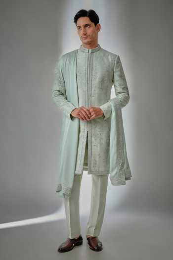 Salil Bhatia Pista Green Zari Embellished Sherwani Set 