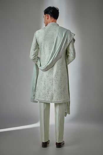 Salil Bhatia Pista Green Zari Embellished Sherwani Set 