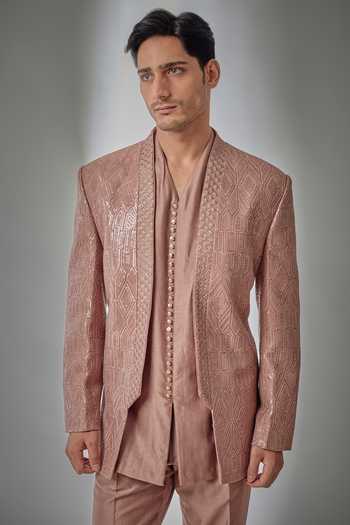 Salil Bhatia Pink Silk, Chanderi Embellished Sherwani And Kurta Set Online at Aza Fashions Salil Bhatia_Pink Silk, Chanderi Embellished Sherwani And Kurta Set _Online_at_Aza_Fashions