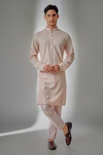 Salil Bhatia Peachish Pink Sequin Embellished Kurta Set