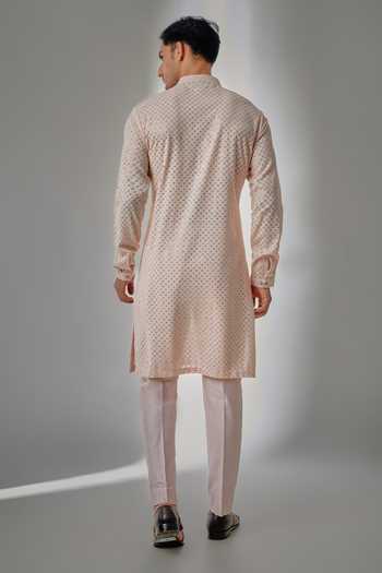 Salil Bhatia Peachish Pink Sequin Embellished Kurta Set