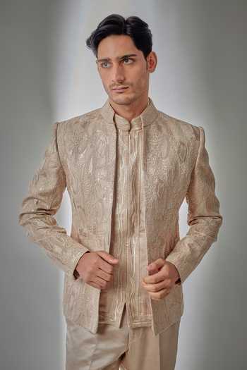 Buy Salil Bhatia Pink Silk, Satin Embroidery, Sequins Embellished Bandhgala Set Online at Aza Fashions Buy_Salil Bhatia_Pink Silk, Satin Embroidery, Sequins Embellished Bandhgala Set _Online_at_Aza_Fashions