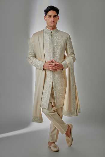Salil Bhatia Raw Silk Embroidered Sherwani Set 