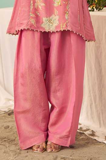 Buy Chrkha Pink Silk, Tissue Round Neck Chintz Print Kurta Set Online at Aza Fashions Buy_Chrkha_Pink Silk, Tissue Round Neck Chintz Print Kurta Set _Online_at_Aza_Fashions