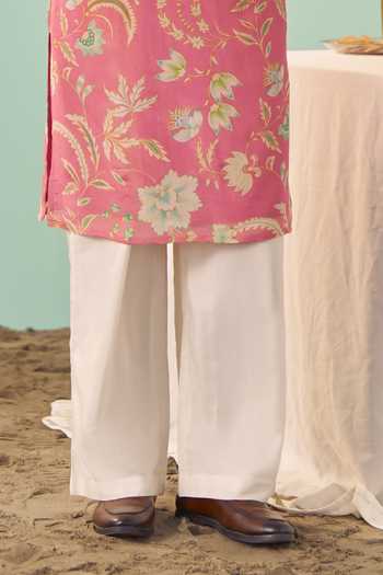 Chrkha_Pink Silk, Tissue, Cotton Printed Kurta Set _Online_at_Aza_Fashions