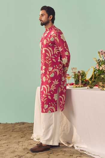 Buy Chrkha Burgundy Silk, Tissue, Cotton Printed Kurta And Pant Set Online at Aza Fashions Buy_Chrkha_Burgundy Silk, Tissue, Cotton Printed Kurta And Pant Set _Online_at_Aza_Fashions