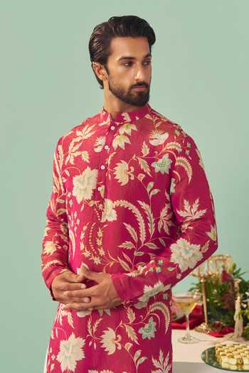 Chrkha Burgundy Silk, Tissue, Cotton Printed Kurta And Pant Set at Aza Fashions Chrkha_Burgundy Silk, Tissue, Cotton Printed Kurta And Pant Set _at_Aza_Fashions
