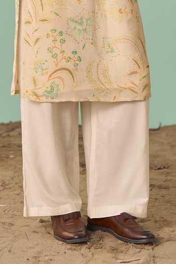 Buy_Chrkha_Ivory Silk, Cotton, Tissue Printed Kurta Set _Online_at_Aza_Fashions