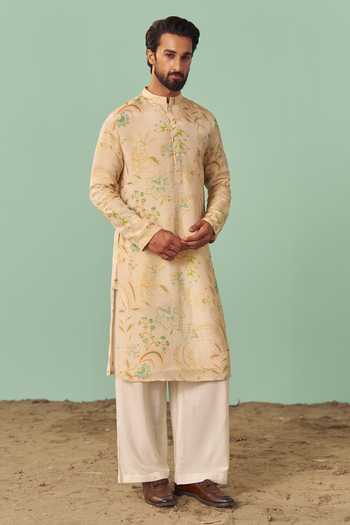 Chrkha Ivory Printed Kurta Set