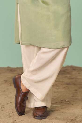 Chrkha_Green Silk, Cotton, Tissue Chintz Printed Nehru Jacket Set _Online_at_Aza_Fashions