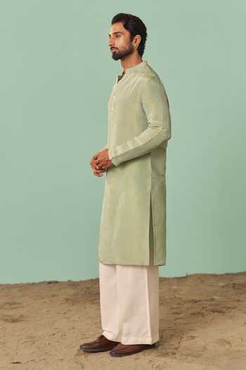 Chrkha Green Silk, Tissue, Cotton Plain Kurta Set Online at Aza Fashions Chrkha_Green Silk, Tissue, Cotton Plain Kurta Set _Online_at_Aza_Fashions