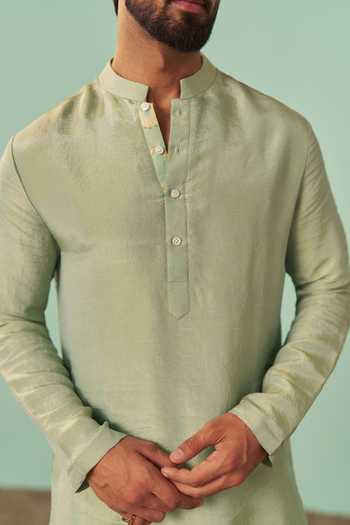 Chrkha Green Silk, Tissue, Cotton Plain Kurta Set at Aza Fashions Chrkha_Green Silk, Tissue, Cotton Plain Kurta Set _at_Aza_Fashions