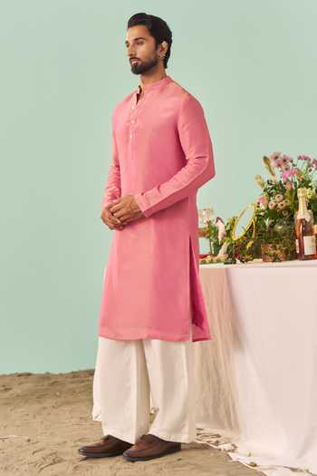 Chrkha Pink Silk, Tissue, Cotton Solid Kurta And Pant Set Online at Aza Fashions Chrkha_Pink Silk, Tissue, Cotton Solid Kurta And Pant Set _Online_at_Aza_Fashions