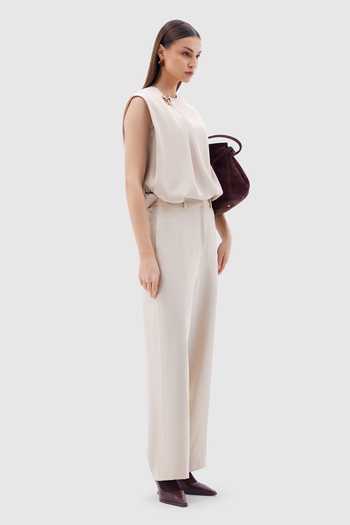 Buy Notebook Off White Crepe, Polyester Round Neck Perla Brooch Embellished Top And Pant Set Online at Aza Fashions Buy_Notebook_Off White Crepe, Polyester Round Neck Perla Brooch Embellished Top And Pant Set _Online_at_Aza_Fashions