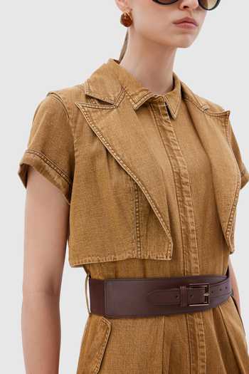 Notebook Brown Denim, Cotton Collared Neck Somet Jumpsuit Online at Aza Fashions Notebook_Brown Denim, Cotton Collared Neck Somet Jumpsuit _Online_at_Aza_Fashions