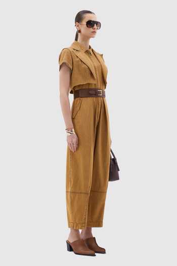 Buy Notebook Brown Denim, Cotton Collared Neck Somet Jumpsuit Online at Aza Fashions Buy_Notebook_Brown Denim, Cotton Collared Neck Somet Jumpsuit _Online_at_Aza_Fashions