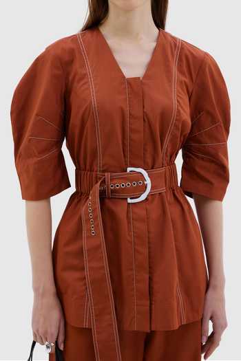 Shop_Notebook_Orange Cotton V-neck Siena Embroidered Top And Pant Set _Online_at_Aza_Fashions