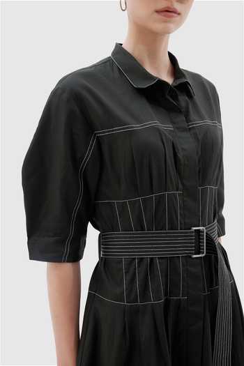 Notebook Black Cotton, Poplin Collared Neck Capri Colorblock Dress Online at Aza Fashions Notebook_Black Cotton, Poplin Collared Neck Capri Colorblock Dress _Online_at_Aza_Fashions