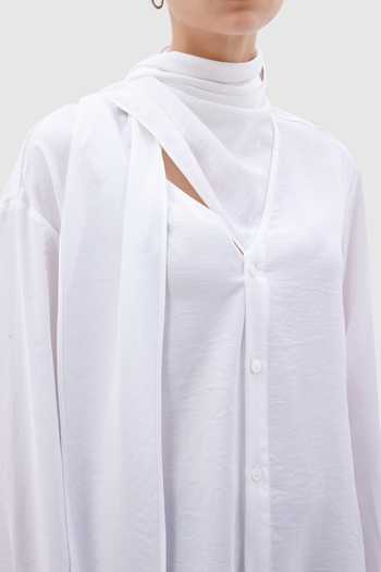 Buy Notebook White Cotton V-neck Elba Draped Shirt Online at Aza Fashions Buy_Notebook_White Cotton V-neck Elba Draped Shirt _Online_at_Aza_Fashions