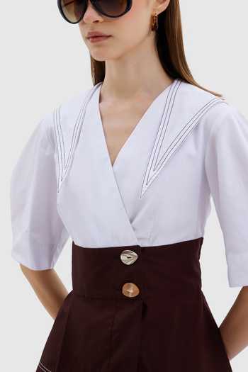 Notebook_White Cotton, Poplin V-neck Giulia V Wrap Top With Skirt _Online_at_Aza_Fashions