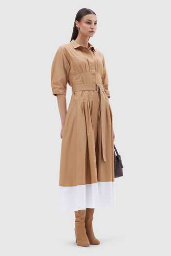 Notebook White Cotton, Poplin Collared Neck Capri Colorblock Midi Dress Online at Aza Fashions Notebook_White Cotton, Poplin Collared Neck Capri Colorblock Midi Dress _Online_at_Aza_Fashions