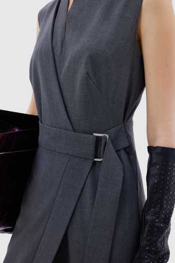 Buy_Notebook_Grey Viscose, Lycra, Polyester Split V-neck Francesca Tailored Jumpsuit _Online_at_Aza_Fashions