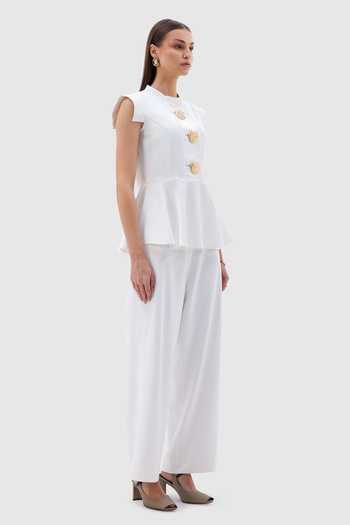 Shop Notebook Ivory Polyester, Rayon, Terrycloth High Neck Sicily Peplum Top And Pant Set Online at Aza Fashions Shop_Notebook_Ivory Polyester, Rayon, Terrycloth High Neck Sicily Peplum Top And Pant Set _Online_at_Aza_Fashions
