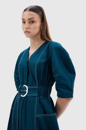 Notebook Blue Cotton, Poplin V-neck Roma Midi Dress Online at Aza Fashions Notebook_Blue Cotton, Poplin V-neck Roma Midi Dress _Online_at_Aza_Fashions