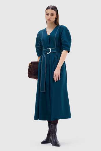 Buy Notebook Blue Cotton, Poplin V-neck Roma Midi Dress Online at Aza Fashions Buy_Notebook_Blue Cotton, Poplin V-neck Roma Midi Dress _Online_at_Aza_Fashions