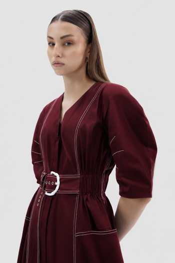 Notebook Wine Cotton, Poplin V-neck Roma Embroidered Dress Online at Aza Fashions Notebook_Wine Cotton, Poplin V-neck Roma Embroidered Dress _Online_at_Aza_Fashions