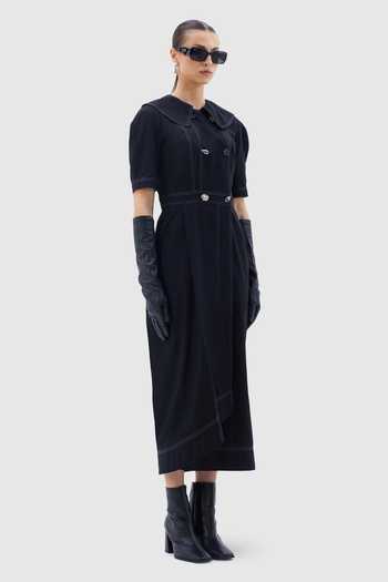 Notebook Black Cotton, Poplin Shawl Neck Leone Embroidered Dress Online at Aza Fashions Notebook_Black Cotton, Poplin Shawl Neck Leone Embroidered Dress _Online_at_Aza_Fashions