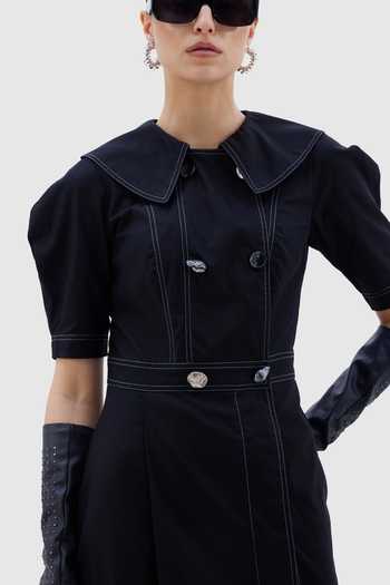 Buy Notebook Black Cotton, Poplin Shawl Neck Leone Embroidered Dress Online at Aza Fashions Buy_Notebook_Black Cotton, Poplin Shawl Neck Leone Embroidered Dress _Online_at_Aza_Fashions