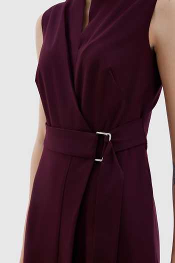 Notebook Wine Viscose, Polyester, Lycra Split V-neck Francesca Plain Jumpsuit Online at Aza Fashions Notebook_Wine Viscose, Polyester, Lycra Split V-neck Francesca Plain Jumpsuit _Online_at_Aza_Fashions