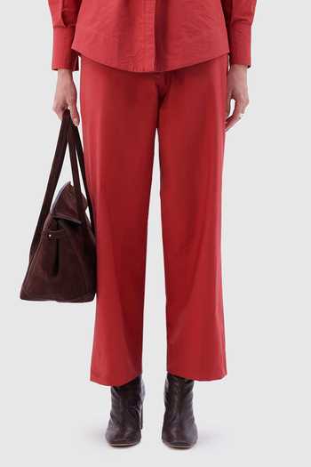 Notebook Red Cotton V-, Collared Simone Wrap Top And Pant Set Online at Aza Fashions Notebook_Red Cotton V-, Collared Simone Wrap Top And Pant Set _Online_at_Aza_Fashions