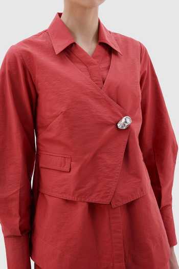 Notebook Red Cotton V-, Collared Simone Wrap Top And Pant Set at Aza Fashions Notebook_Red Cotton V-, Collared Simone Wrap Top And Pant Set _at_Aza_Fashions