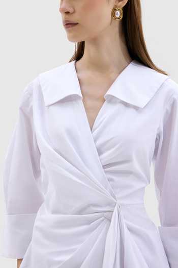Notebook White Cotton V-, Collared Vittoria Shirt Online at Aza Fashions Notebook_White Cotton V-, Collared Vittoria Shirt _Online_at_Aza_Fashions