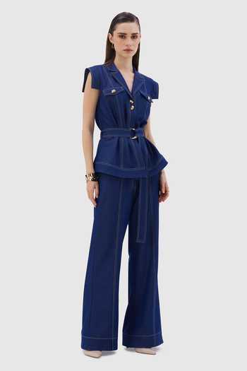 Notebook Blue Denim V-neck Sandria Embroidered Top And Pant Set Online at Aza Fashions Notebook_Blue Denim V-neck Sandria Embroidered Top And Pant Set _Online_at_Aza_Fashions