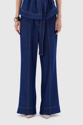 Buy Notebook Blue Denim V-neck Sandria Embroidered Top And Pant Set Online at Aza Fashions Buy_Notebook_Blue Denim V-neck Sandria Embroidered Top And Pant Set _Online_at_Aza_Fashions